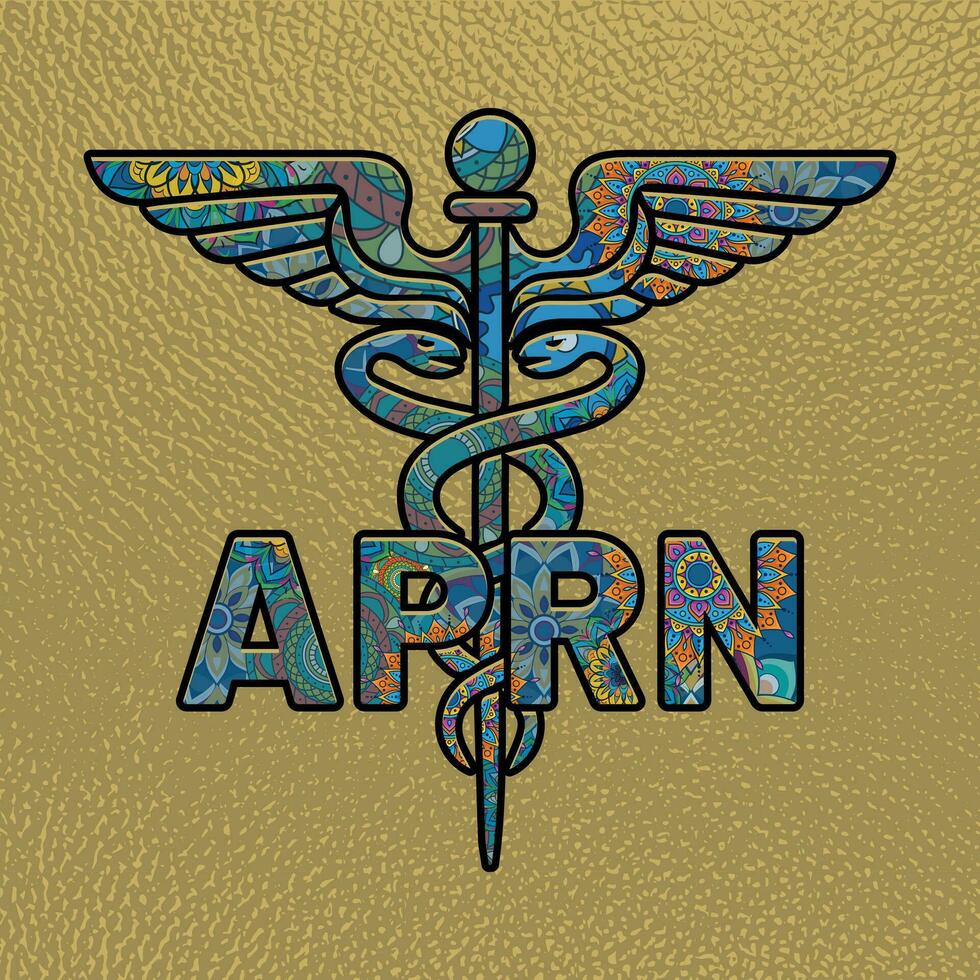 aprn sjuksköterska, medicinsk symbol caduceus aprn sjuksköterska praktiker vektor, färg medicinsk symbol med aprn text, caduceus symbol, aprn sjuksköterska mandela design vektor