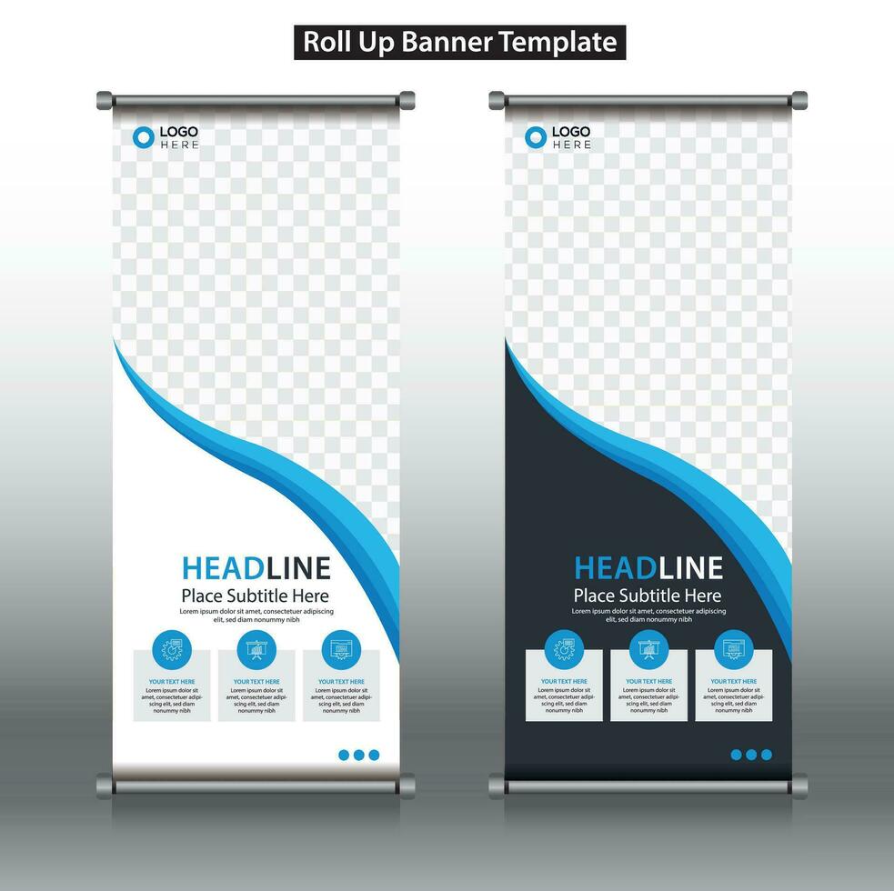 rollen hoch, rollen oben Banner, aufrollen Banner Broschüre Flyer Banner Design Vorlage Vektor, rollen oben Design modern x-Banner und Fahnenbanner. Rechteck Größe. vektor