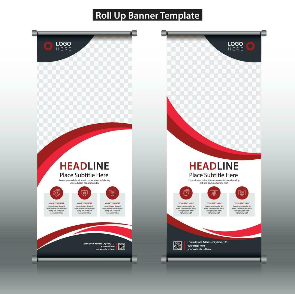 rollen hoch, rollen oben Banner, aufrollen Banner Broschüre Flyer Banner Design Vorlage Vektor, rollen oben Design modern x-Banner und Fahnenbanner. Rechteck Größe. vektor