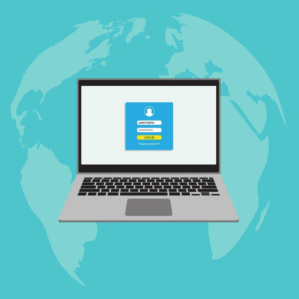 logga in form sida modern bakgrund för app utveckling, uppkopplad registrering, bärbar dator mockups, hemsida ui element, användare profil, tillgång till konto begrepp. vektor