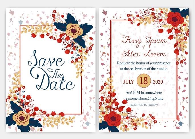 Elegante Hochzeitskarten bestehen aus verschiedenen Blumenarten vektor