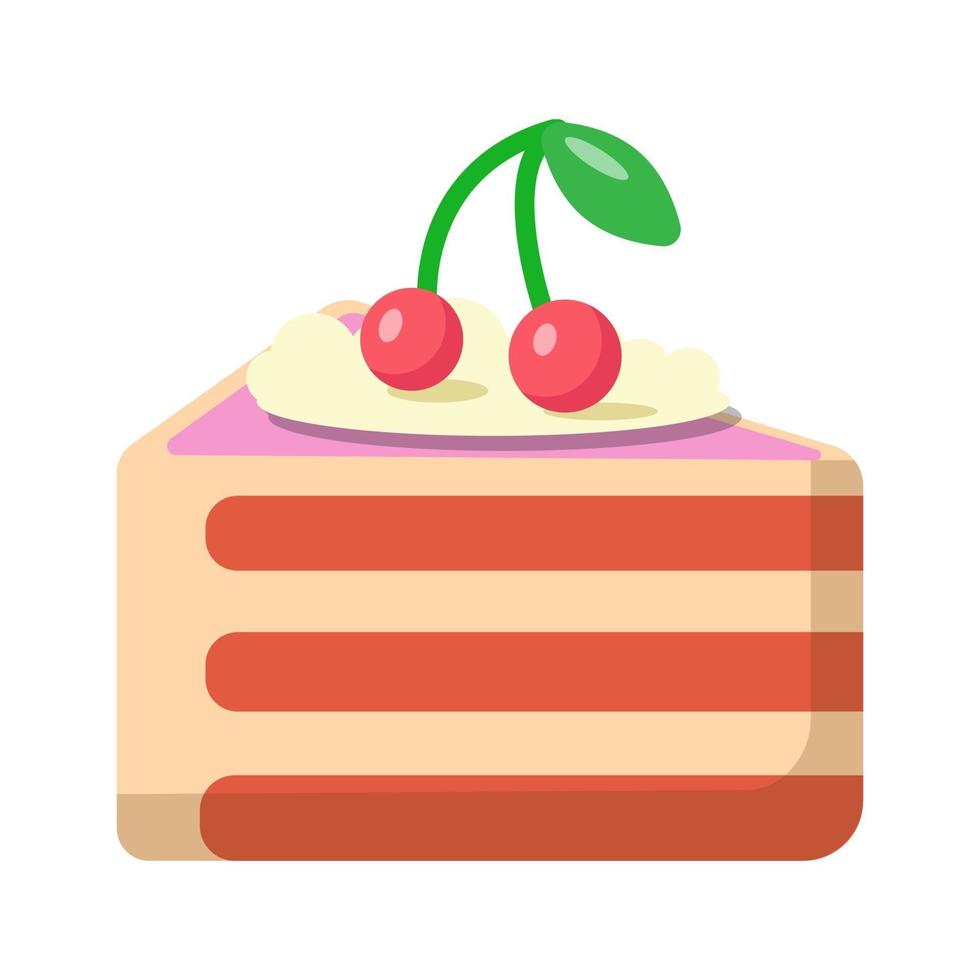 Kuchenstück mit Sahne und Kirschen. süße Illustration im Cartoon-Stil vektor