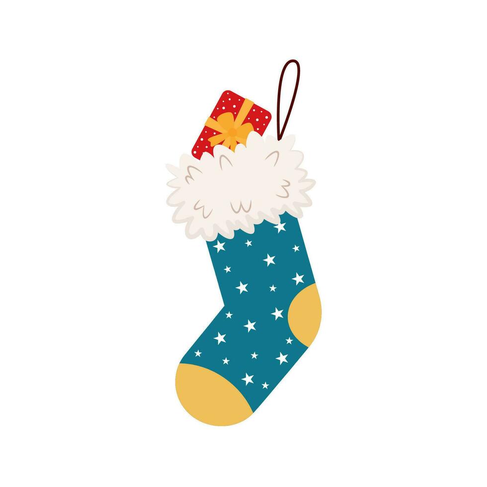 färgrik dekorerad jul strumpor, jul strumpor, och sockformad påsar för vinter- Semester design. Lycklig ny år. vektor