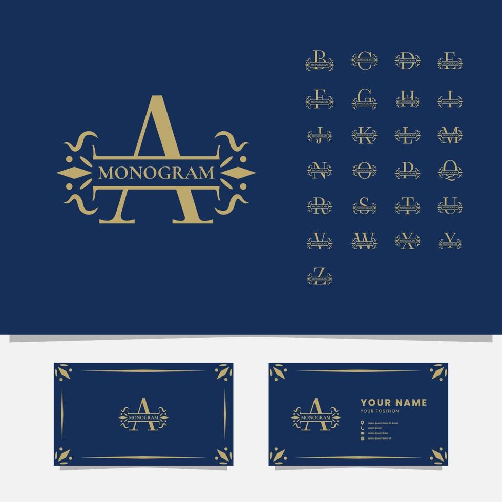 goldenes dekoratives Monogramm-Logo-Set mit Visitenkarte vektor