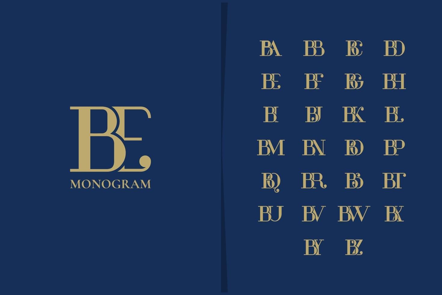 Set aus goldenem Monogramm-Logo mit zwei Buchstaben von Buchstabe ba bis Buchstabe bz vektor