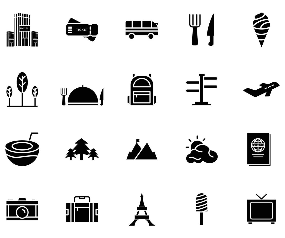 Reiseurlaub Icon Set Solid Style Vektor für Ihr Webdesign