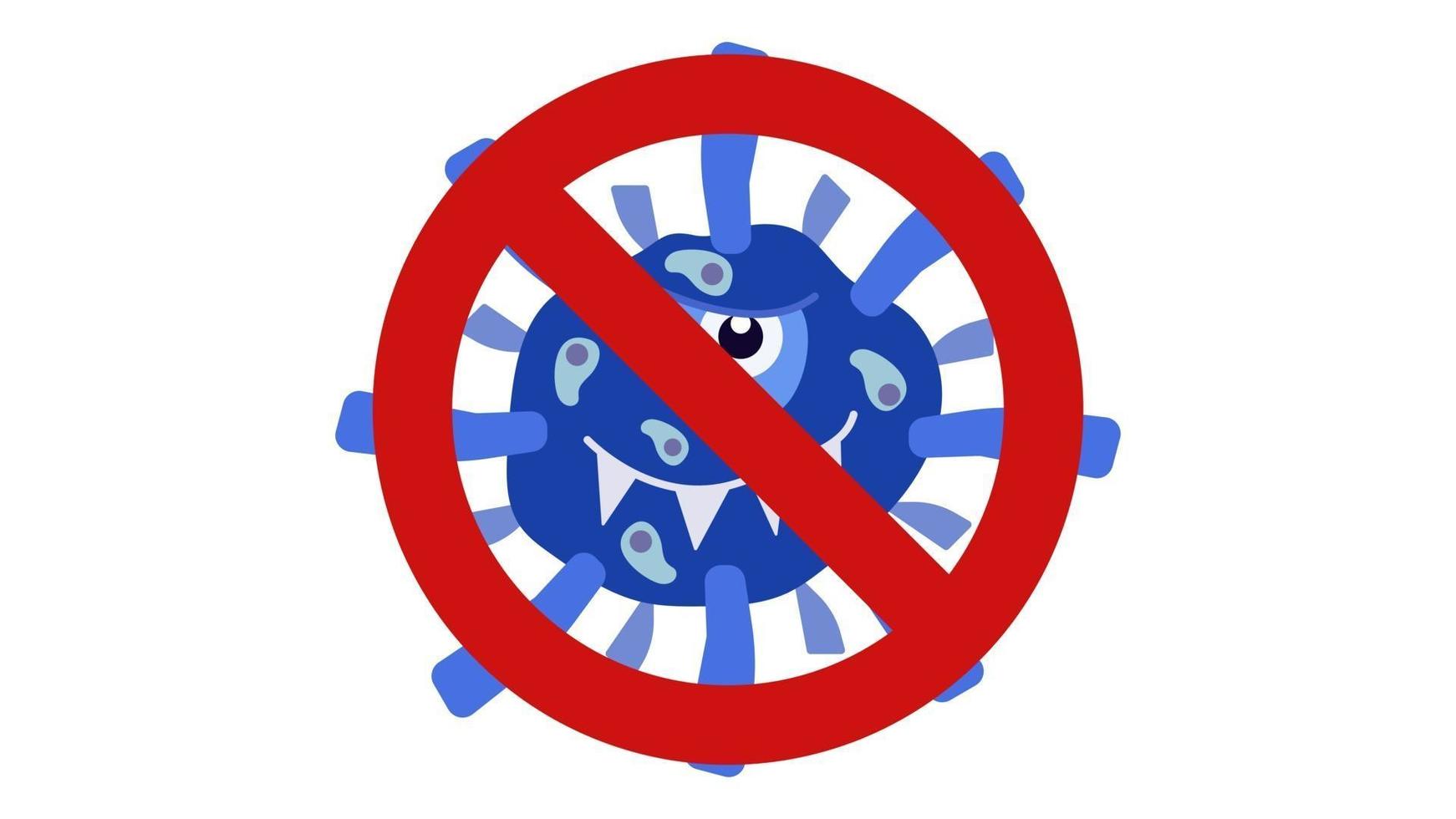 kein Bakterienzeichen mit süßem Cartoon-Blaukeim vektor