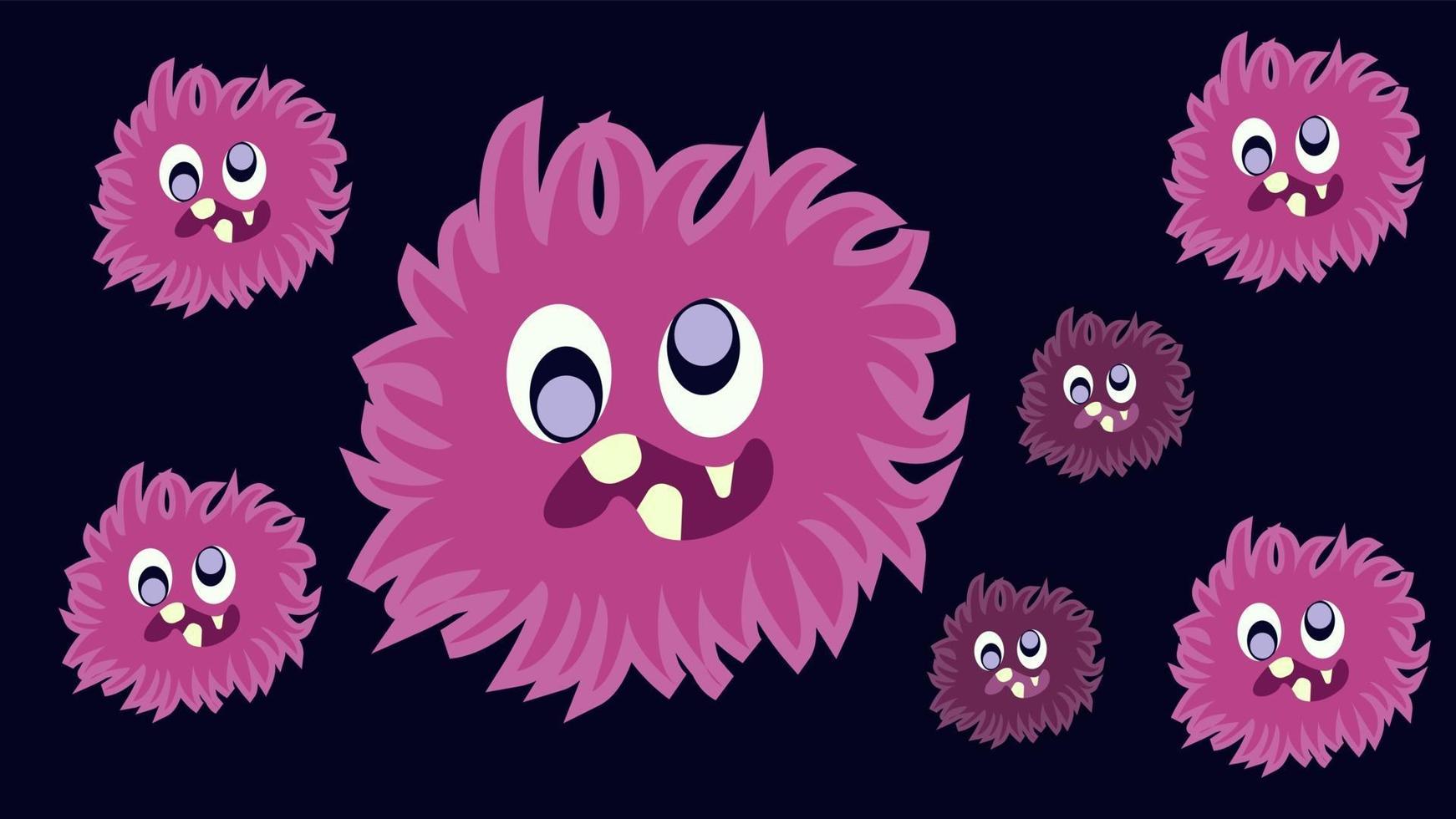 Mikrobe, Krankheitserreger, Virussymbol. Cartoon-Mikroben. vektor