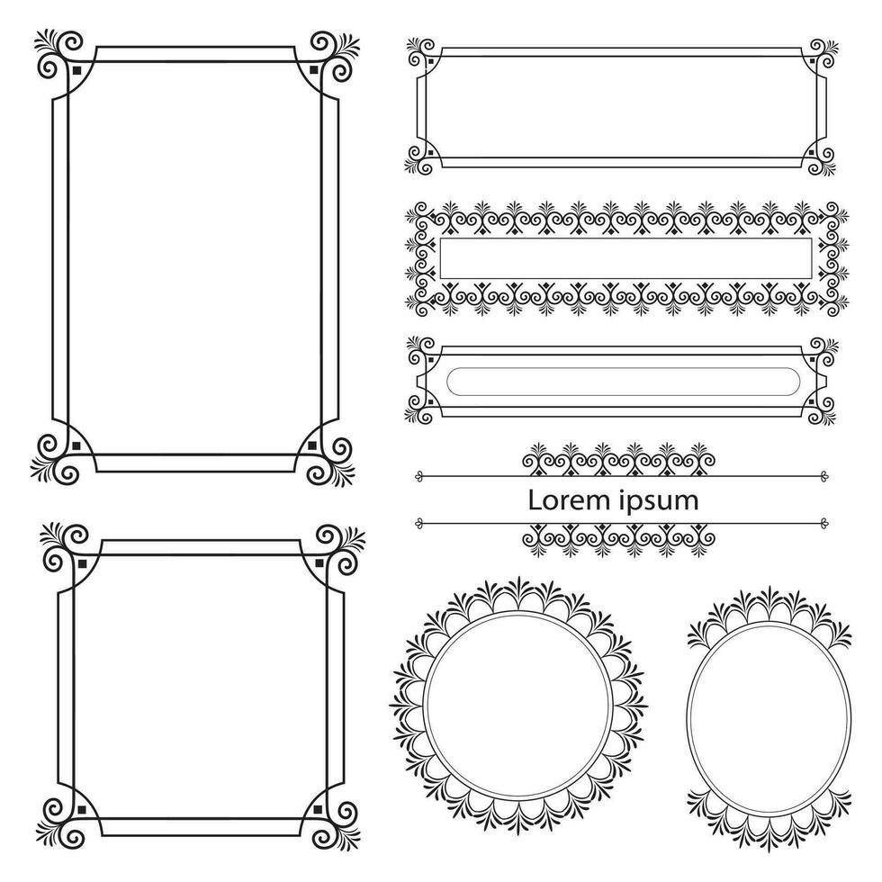 uppsättning av dekorativ årgång ramar och gränser. blommig dekorativ ram. calligraphic ram och sida dekoration. vektor illustration