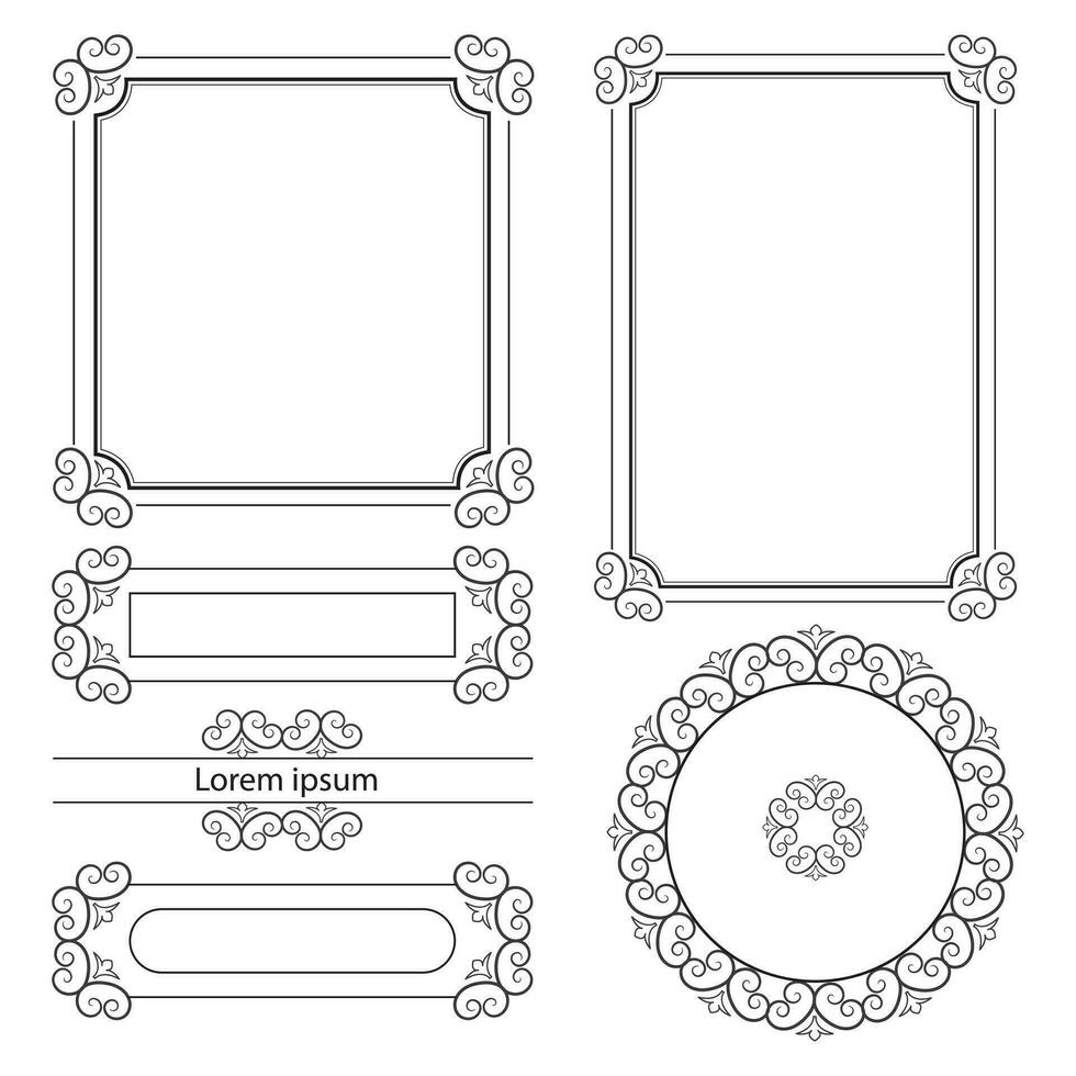 uppsättning av dekorativ årgång ramar och gränser. blommig dekorativ ram. calligraphic ram och sida dekoration. vektor illustration