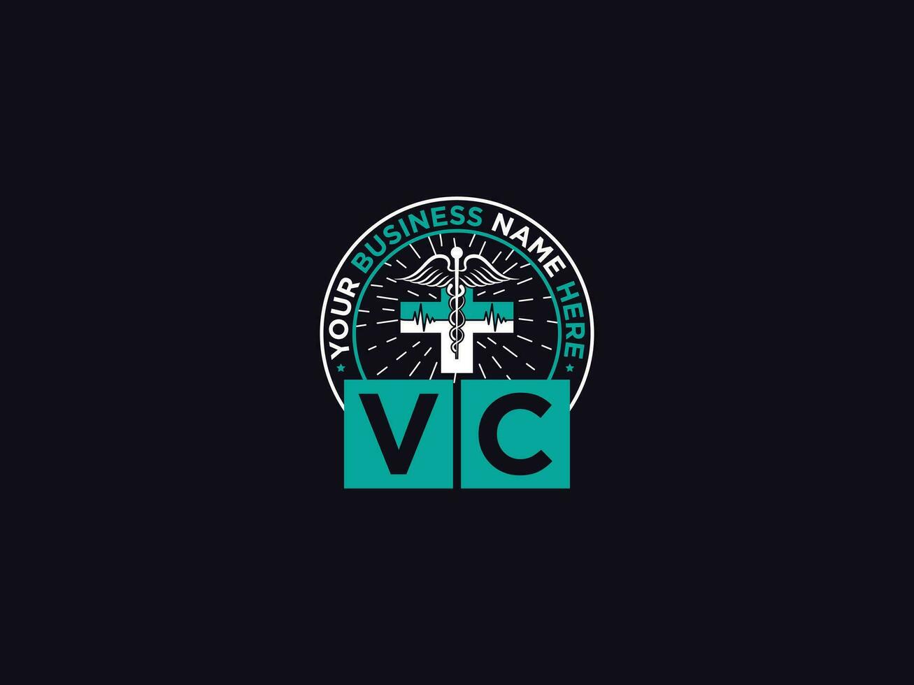 klinisk vc logotyp ikon, medicinsk vc CV logotyp brev design för doktorer vektor