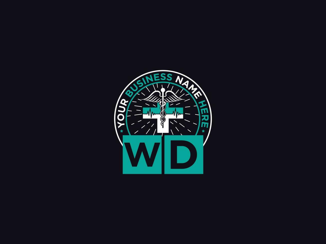 medicinsk wd logotyp konst, första wd dw klinisk logotyp brev design vektor