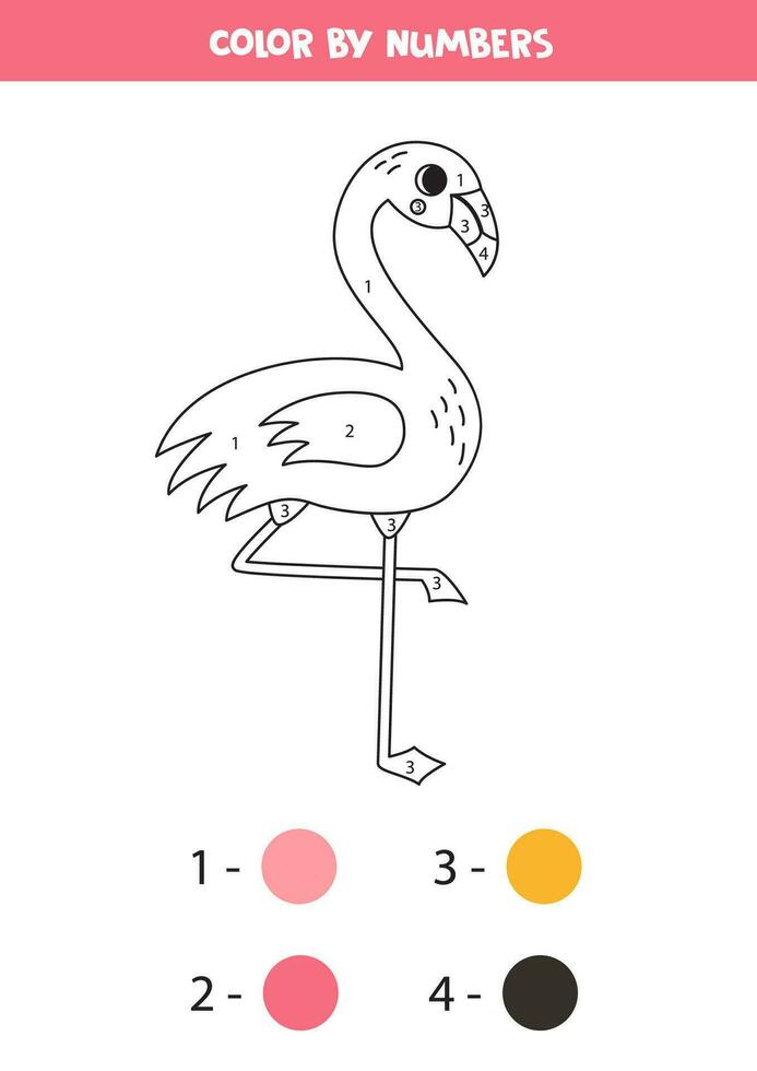 Farbe Karikatur Flamingo durch Zahlen. Arbeitsblatt zum Kinder. vektor