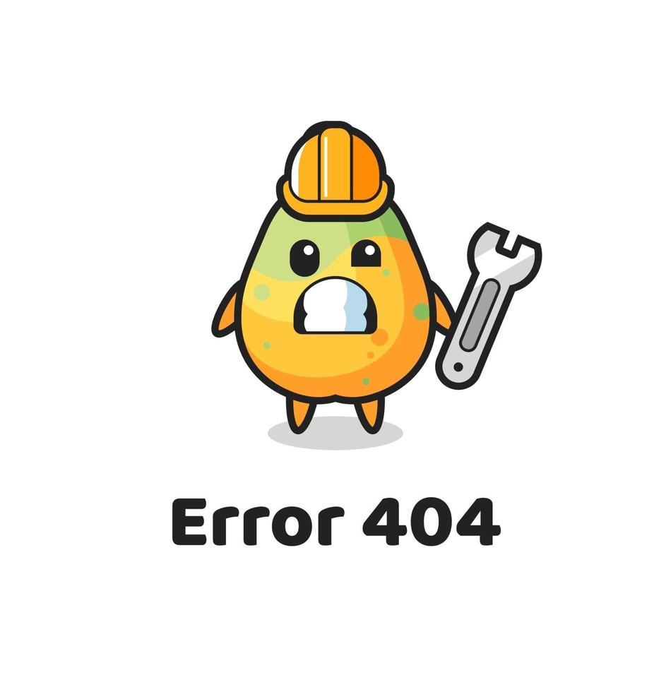 fel 404 med den söta papaya maskoten vektor