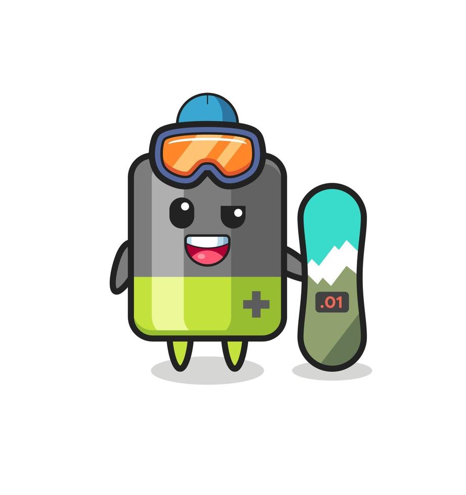 Illustration des Batteriecharakters mit Snowboard-Stil vektor