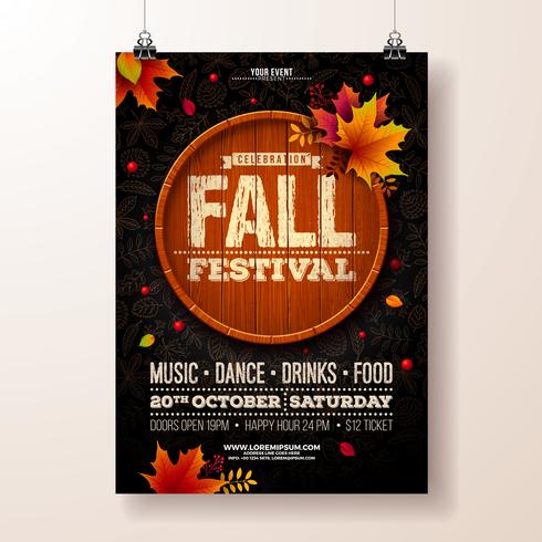 Autumn Party Flyer Illustration mit fallenden Blättern vektor