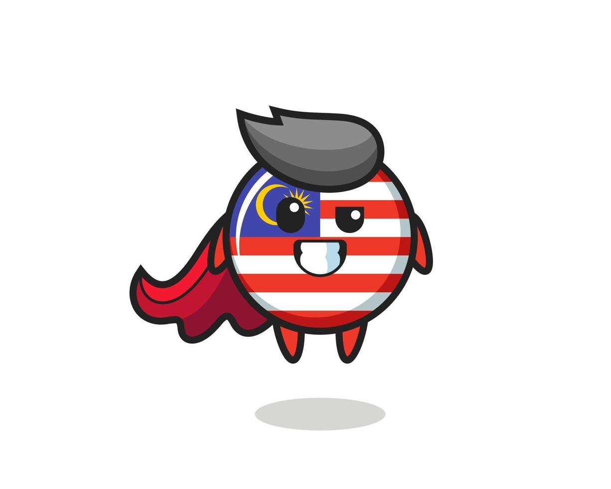 Der süße malaysische Flaggen-Abzeichen-Charakter als fliegender Superheld vektor