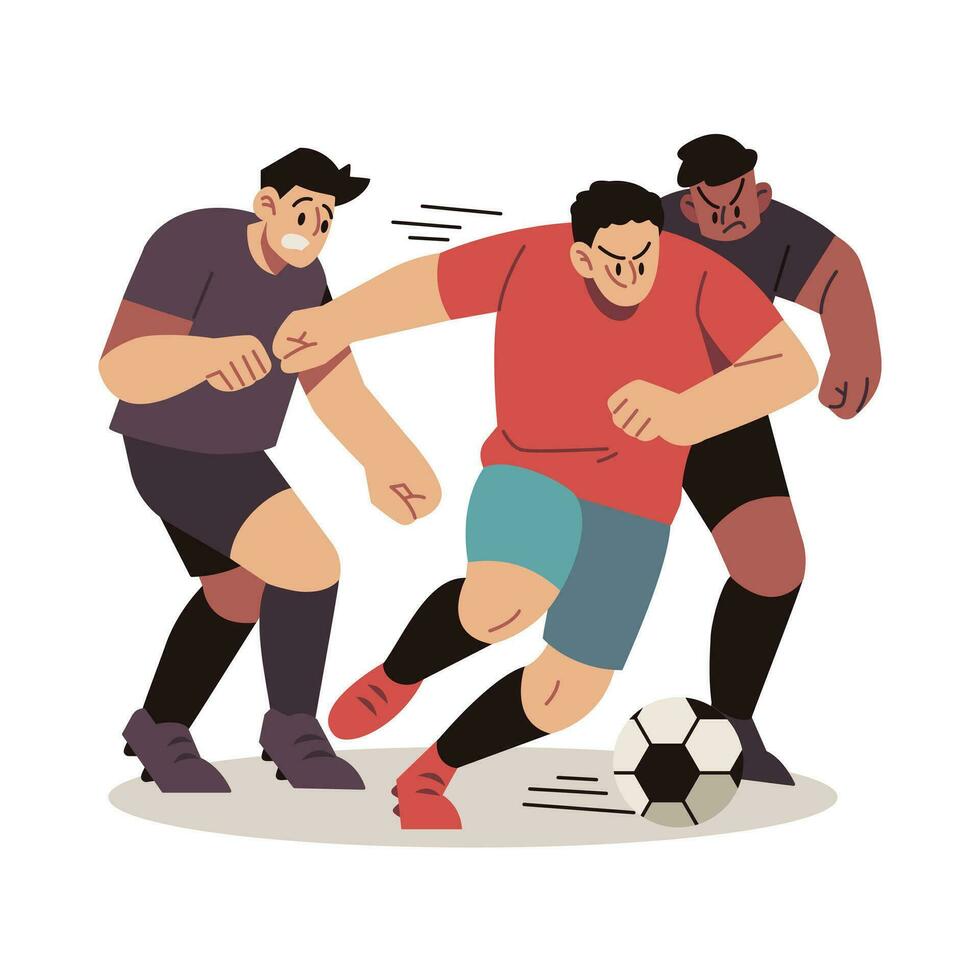 Fußball Spieler dribbelt Vergangenheit konkurrieren Mannschaft Vektor Karikatur Illustration