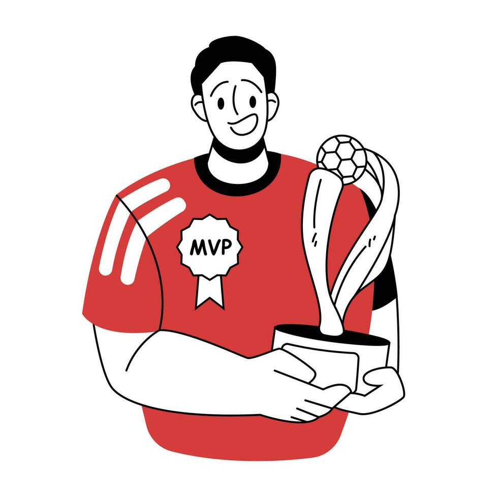 fotboll spelare fira seger med troféer vektor tecknad serie illustration