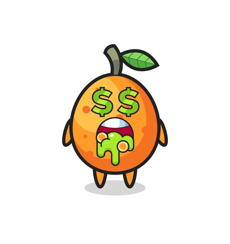 Kumquat-Charakter mit einem geldverrückten Ausdruck vektor