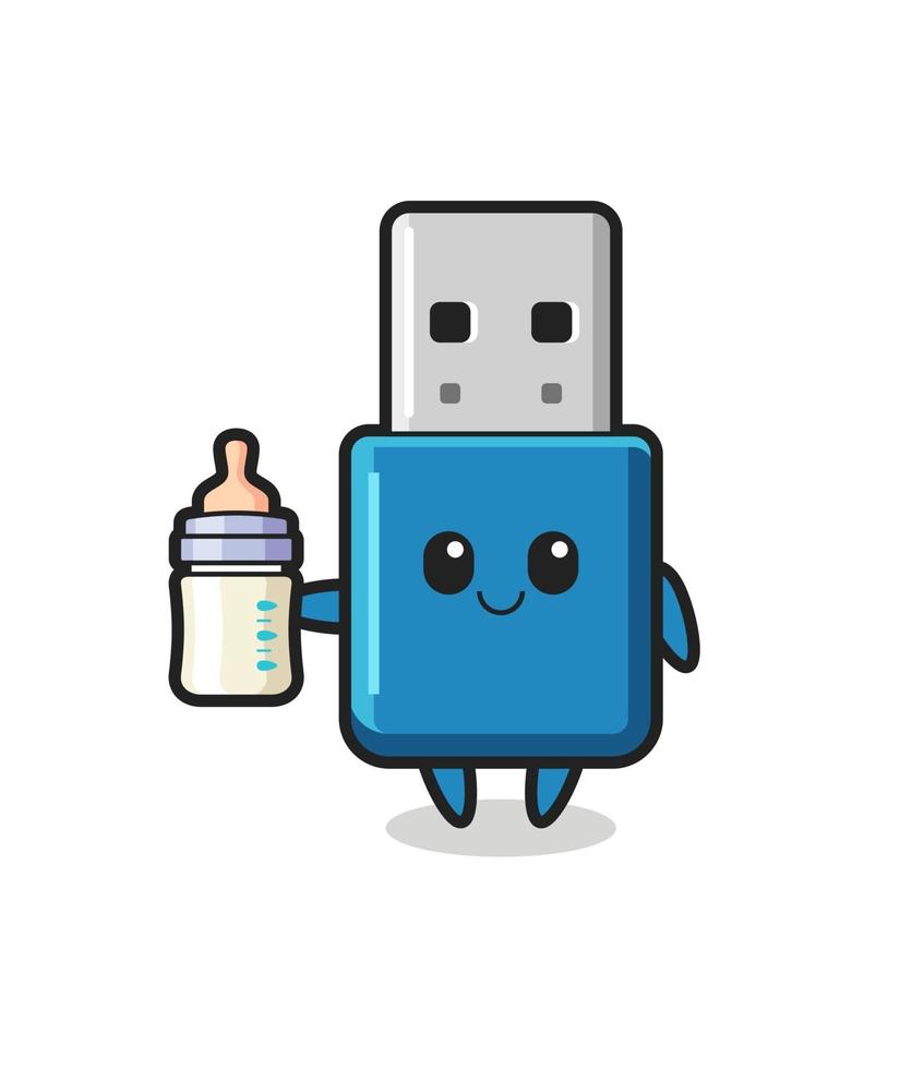 Baby-Flash-Laufwerk USB-Cartoon-Figur mit Milchflasche vektor