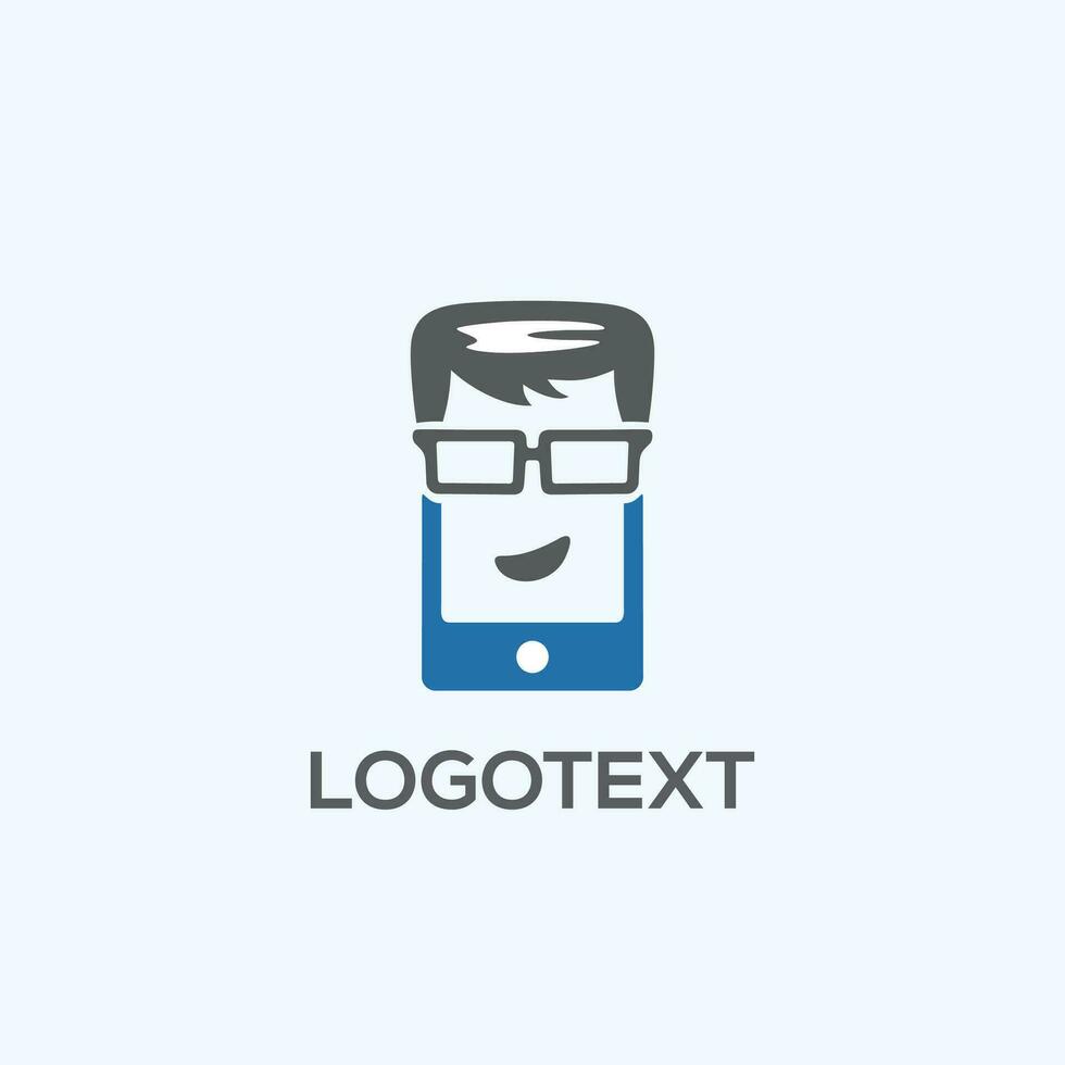 mobil telefon med nörd ansikte logotyp illustration vektor