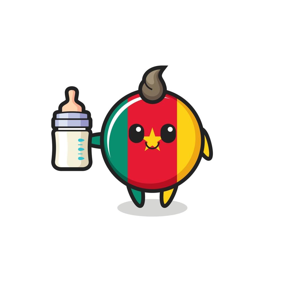 Baby Kamerun Flagge Abzeichen Zeichentrickfigur mit Milchflasche vektor