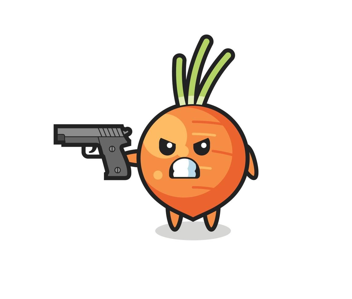 das süße Karotten-Charakter-Shooting mit einer Waffe vektor