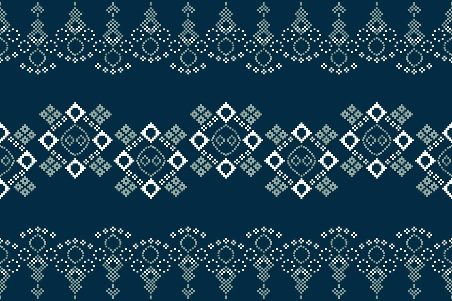 ethnisch geometrisch Stoff Muster Kreuz Stich.ikat Stickerei ethnisch orientalisch Pixel Muster Blau Hintergrund. abstrakt, vektor, illustration. Textur, Kleidung, Rahmen, Dekoration, Motive, Seide Hintergrund. vektor