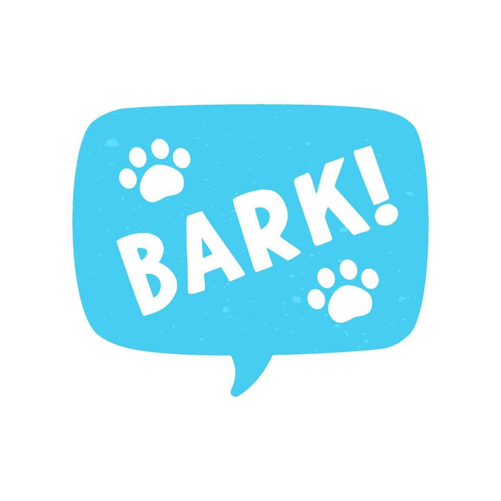 bark text i en Tal bubbla ballong digital klistermärke design. söt tecknad serie serier hund ljud effekt och text. texturerad vektor illustration.