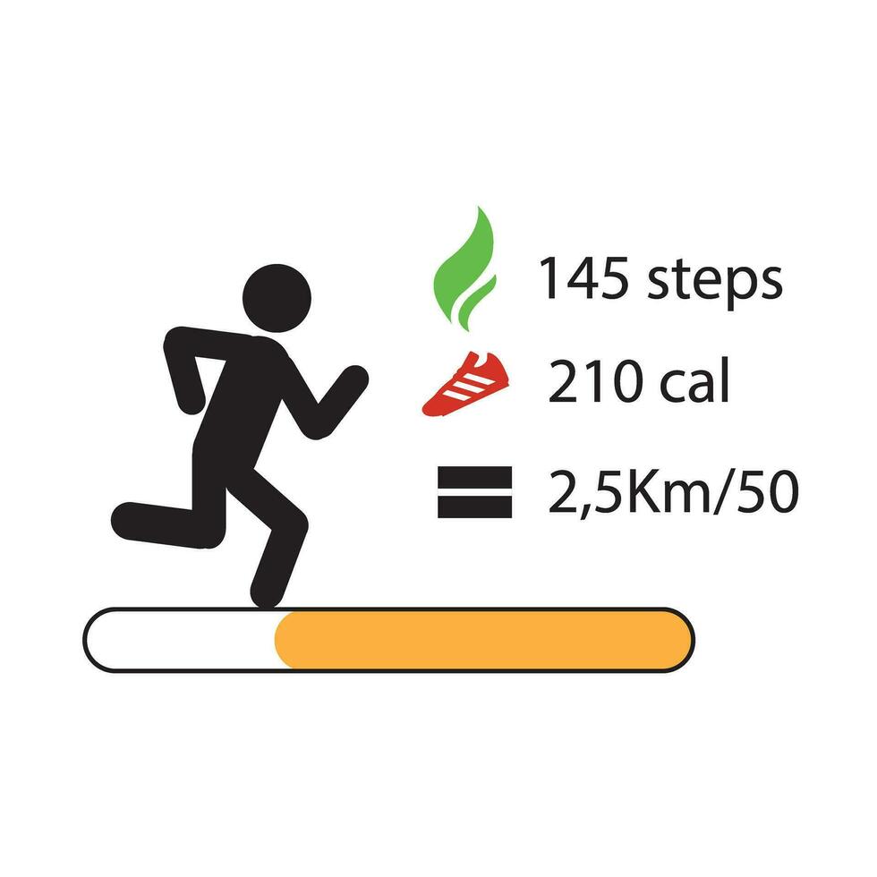 Spur das Schritte, das Schrittzähler. Lauf und Kalorien Symbol vektor