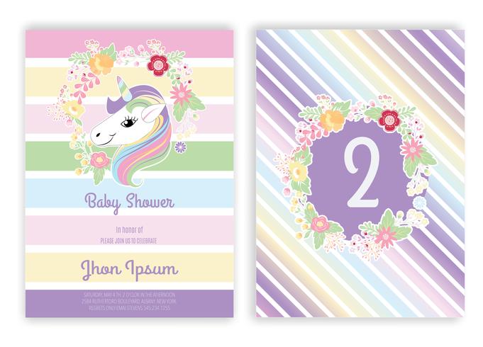 Unicorn blommig unicorn dekor kort baby shower vektor