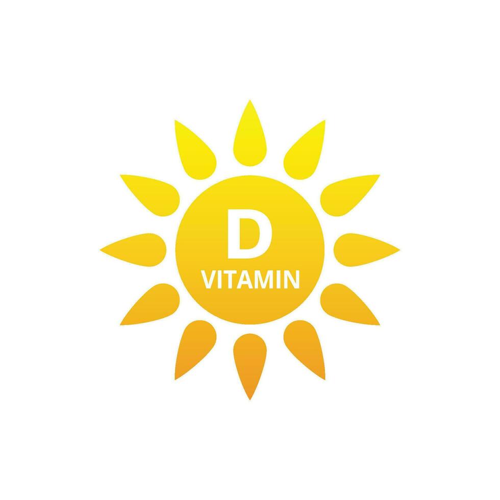 Vitamin d mit Sonne Symbol Vektor isoliert auf Weiß Hintergrund.