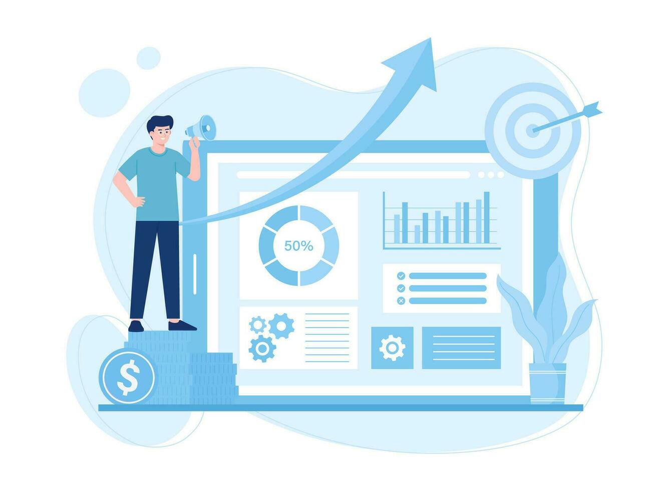 män do de arbete och analysera de data sig själva begrepp platt illustration vektor