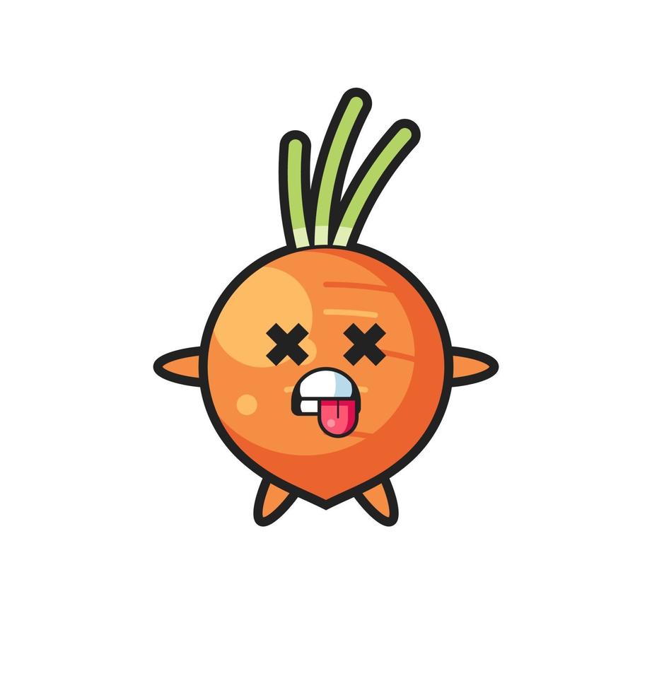Charakter der süßen Karotte mit toter Pose vektor