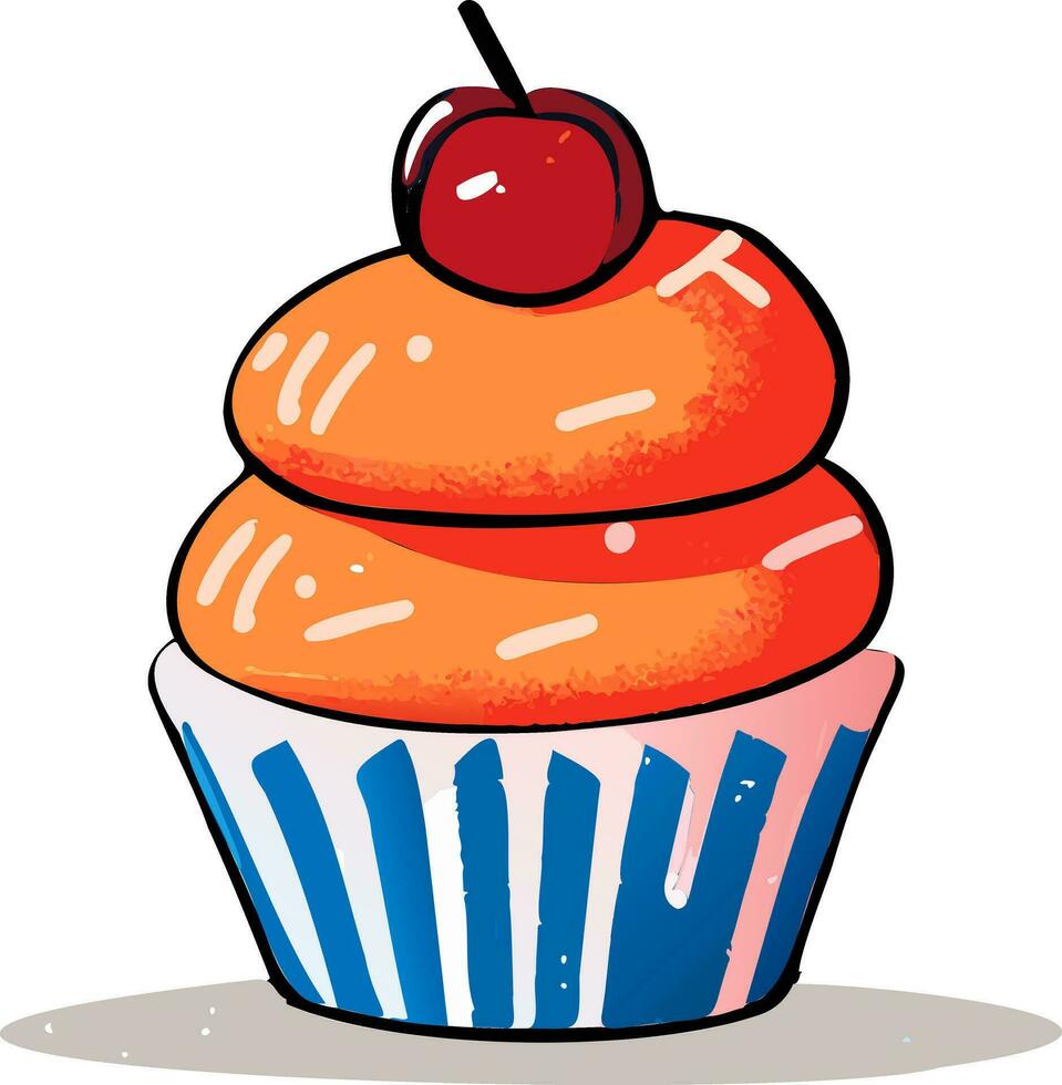 ein Karikatur Cupcake mit ein Kirsche auf oben vektor