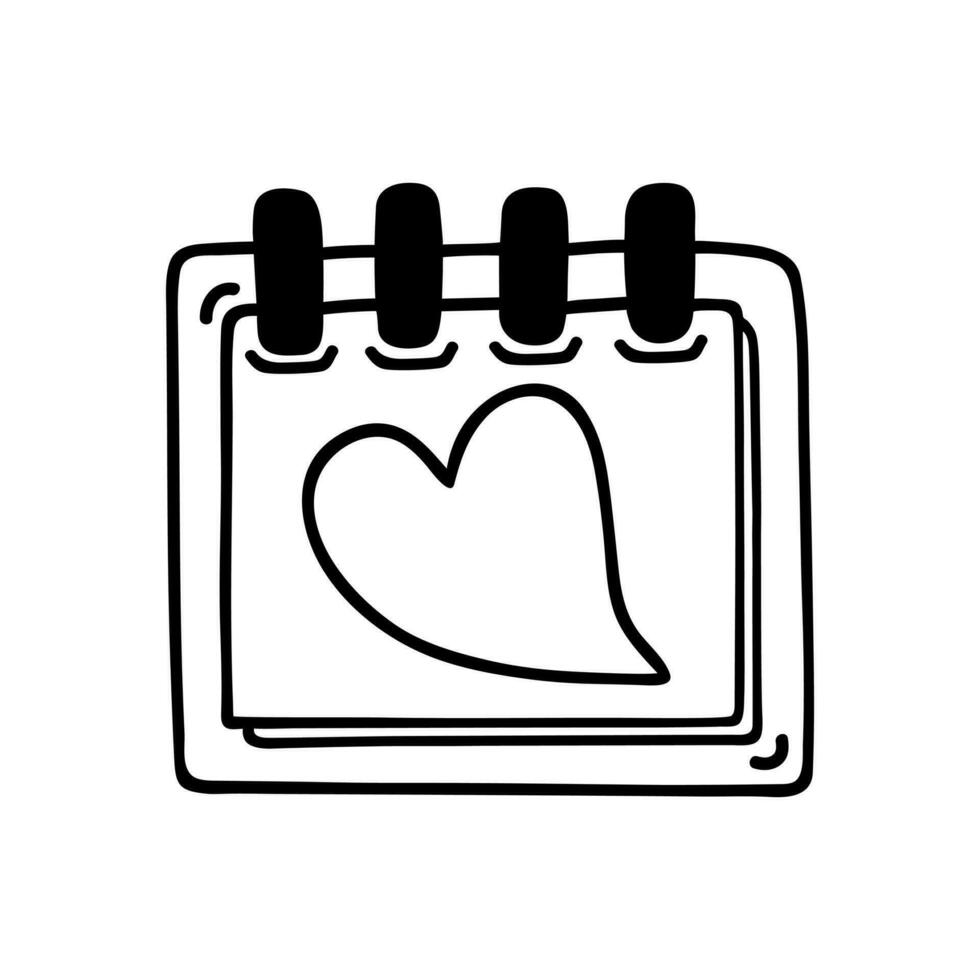 vår notera vektor ikon. söt liten anteckningsbok med en hand dragen hjärta. personlig dagbok, anteckningsblock. klotter isolerat på vit. tecknad serie ClipArt för affischer, skriva ut, kort, webb