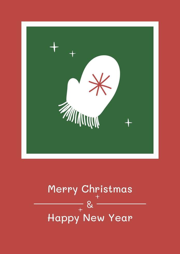 jul och ny år hälsning kort med vante och hälsningar text för vinter- högtider vektor