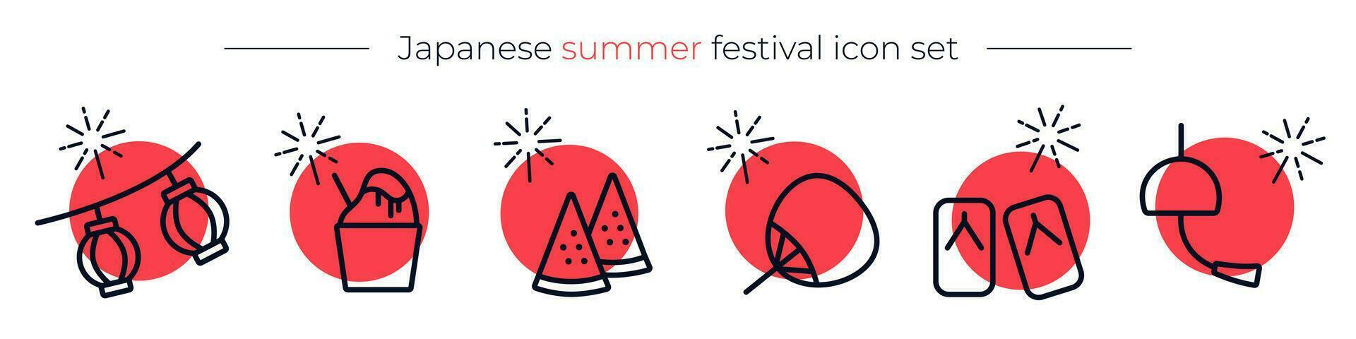 japansk sommar festival ikon uppsättning. vektor platt illustration i enkel stil.