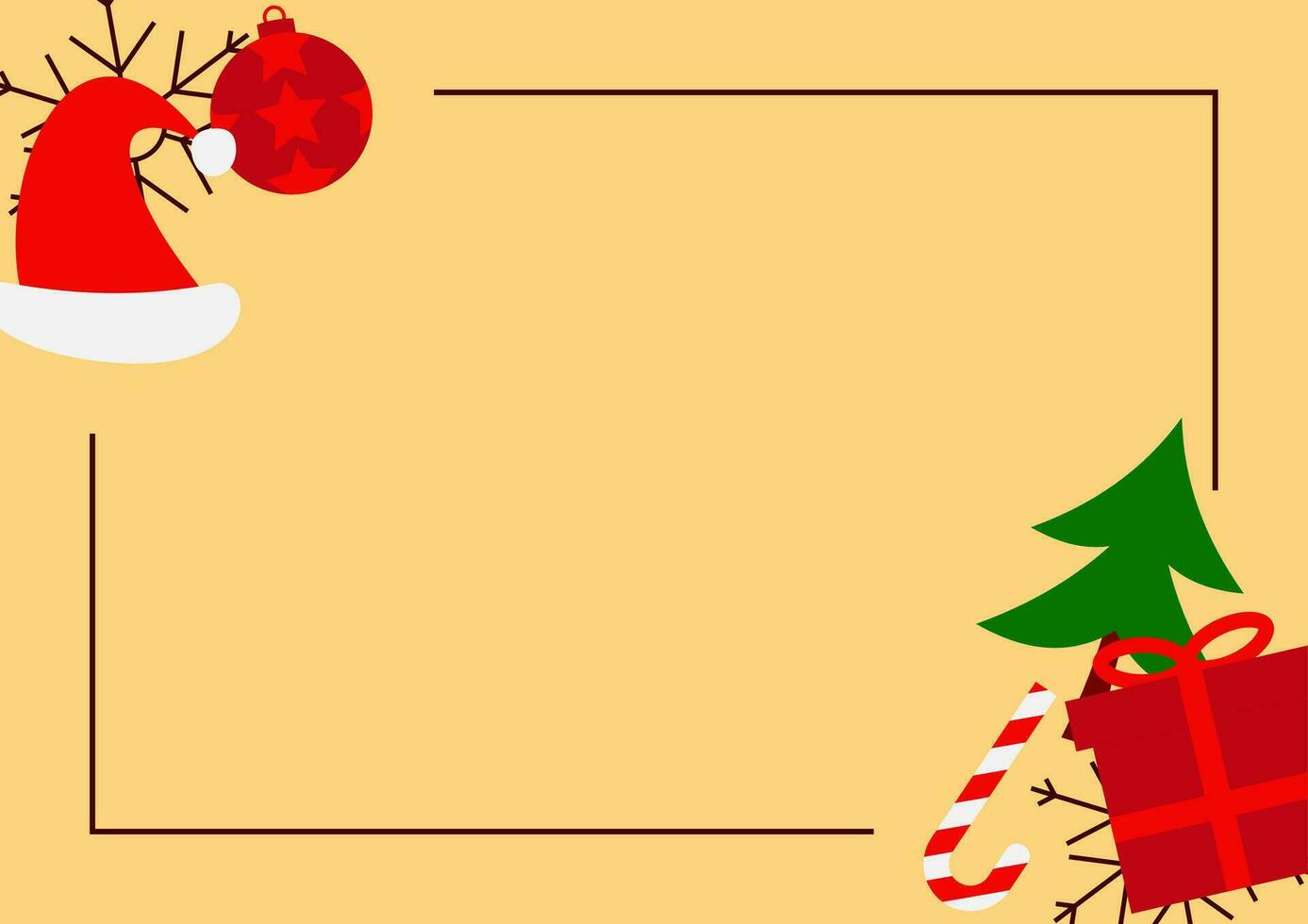 jul affisch ram dekoration med ikoner av träd, gåvor, santa hatt, jul bollar. gräns vektor mall för hälsning kort, inbjudan, baner, Foto ram, webb.