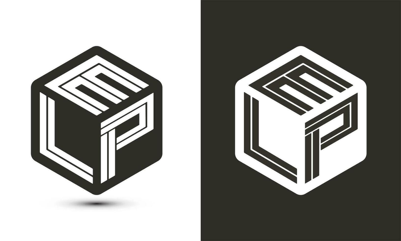 elp brev logotyp design med illustratör kub logotyp, vektor logotyp modern alfabet font överlappning stil.