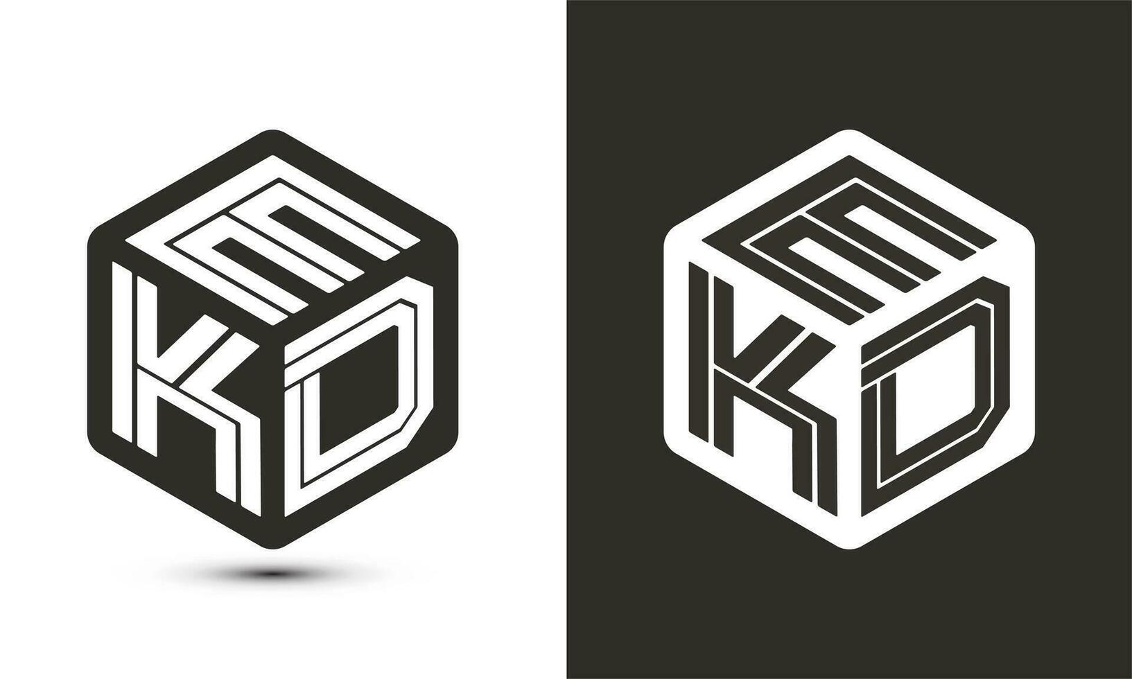 ekd brev logotyp design med illustratör kub logotyp, vektor logotyp modern alfabet font överlappning stil.