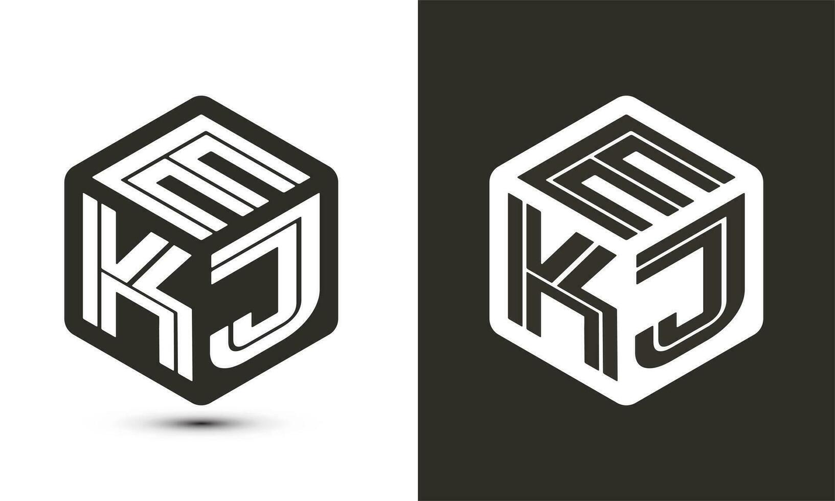 ekj brev logotyp design med illustratör kub logotyp, vektor logotyp modern alfabet font överlappning stil.