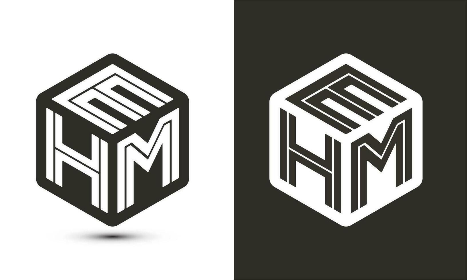 ehm brev logotyp design med illustratör kub logotyp, vektor logotyp modern alfabet font överlappning stil.