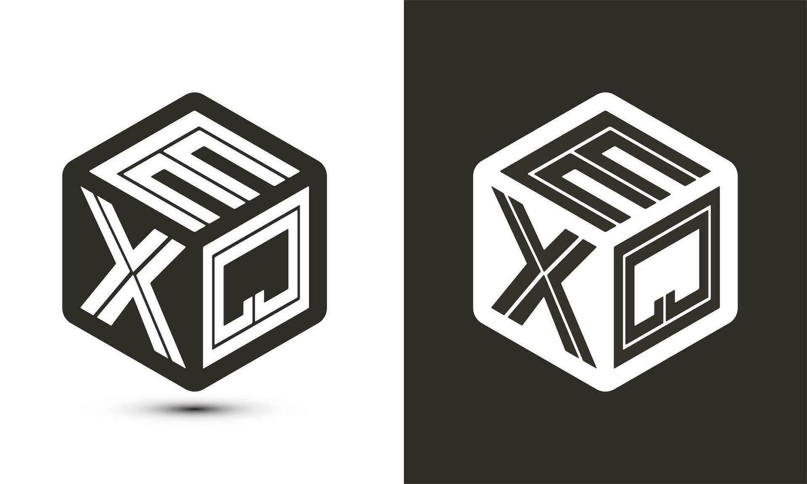 exq brev logotyp design med illustratör kub logotyp, vektor logotyp modern alfabet font överlappning stil.