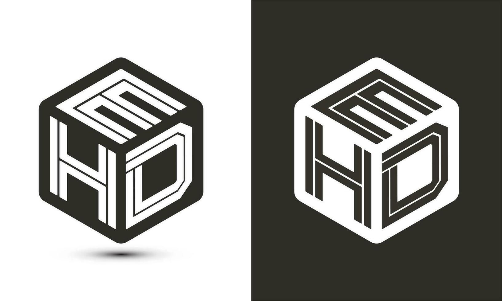 ehd brev logotyp design med illustratör kub logotyp, vektor logotyp modern alfabet font överlappning stil.