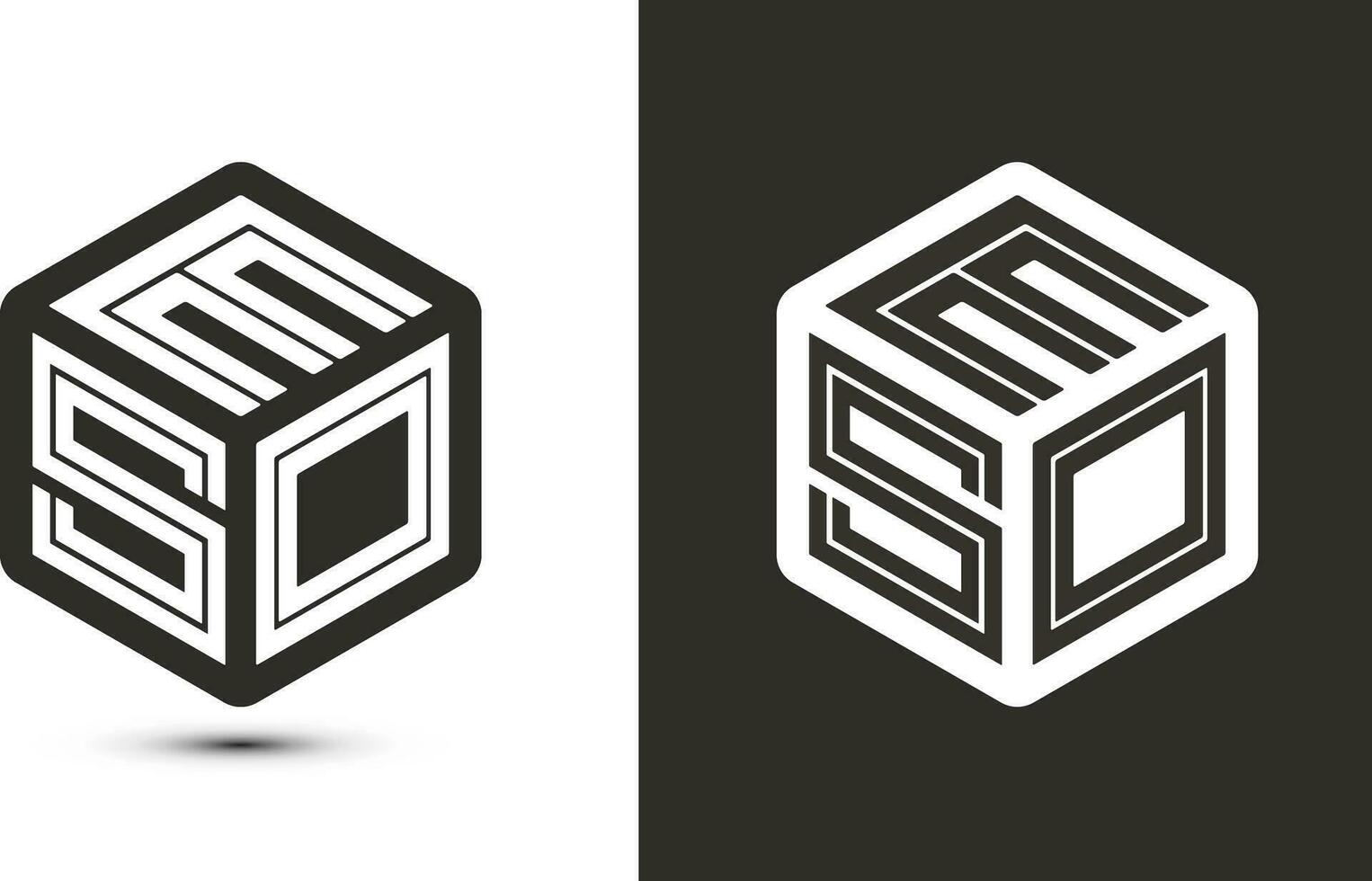 eso Brief Logo Design mit Illustrator Würfel Logo, Vektor Logo modern Alphabet Schriftart Überlappung Stil.