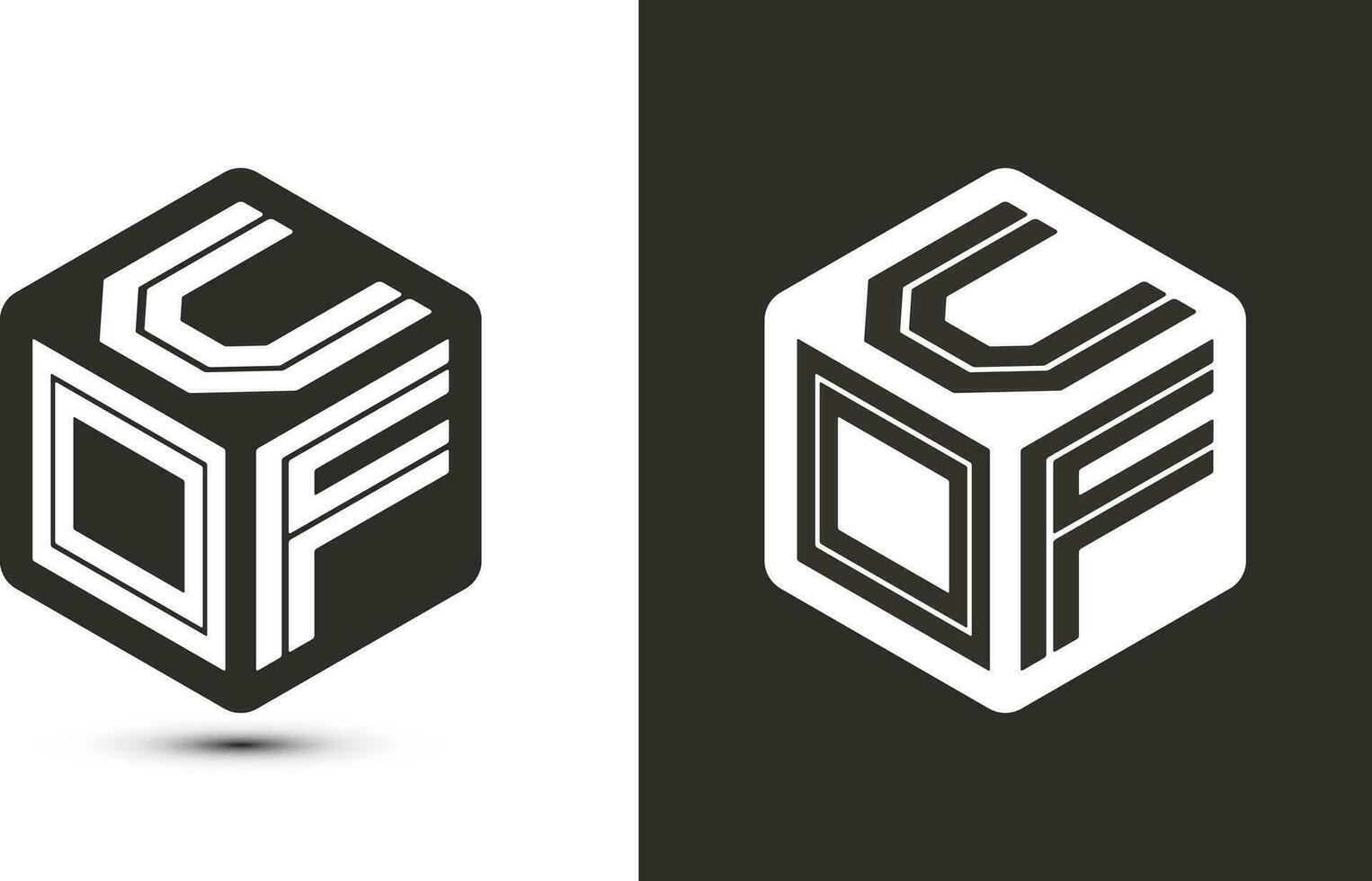 uof brev logotyp design med illustratör kub logotyp, vektor logotyp modern alfabet font överlappning stil.