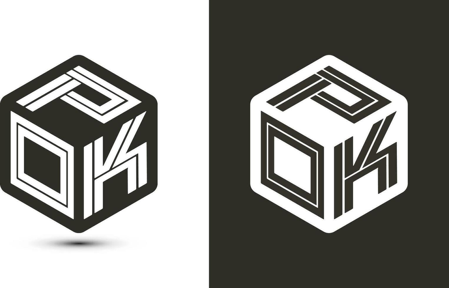 pok brev logotyp design med illustratör kub logotyp, vektor logotyp modern alfabet font överlappning stil.