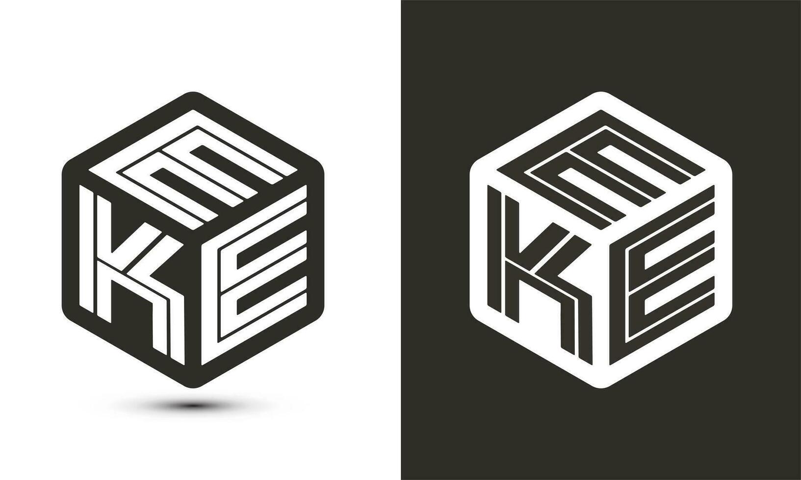 eke Brief Logo Design mit Illustrator Würfel Logo, Vektor Logo modern Alphabet Schriftart Überlappung Stil.